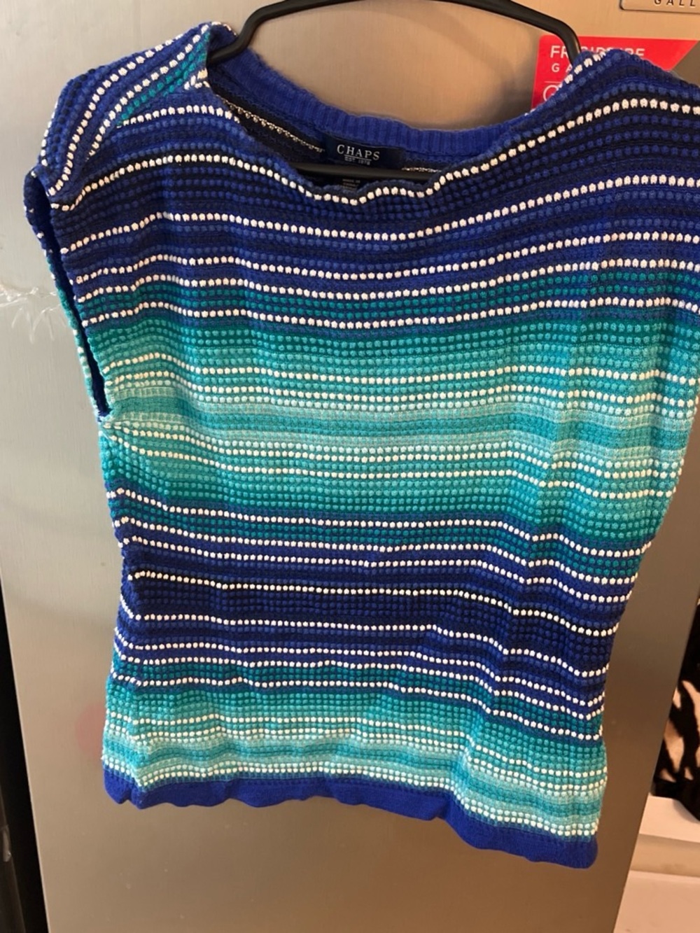 Chaps Women's Blue & Teal Striped Sleeveless Knit Tank